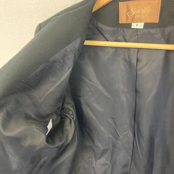 Vintage Saville 100% Wool Long Blazer Jacket Womens 8 Black Office Collarless - Picture 16 of 16